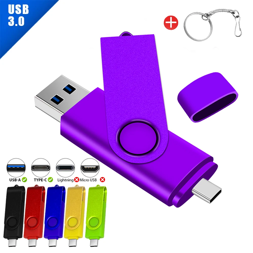 

JASTER Type-C Высокоскоростной флэш-накопитель USB 3.0 2IN1 Free Rotate Pen Drive 128 ГБ Многоформатный совместимый U-диск Реальная емкость