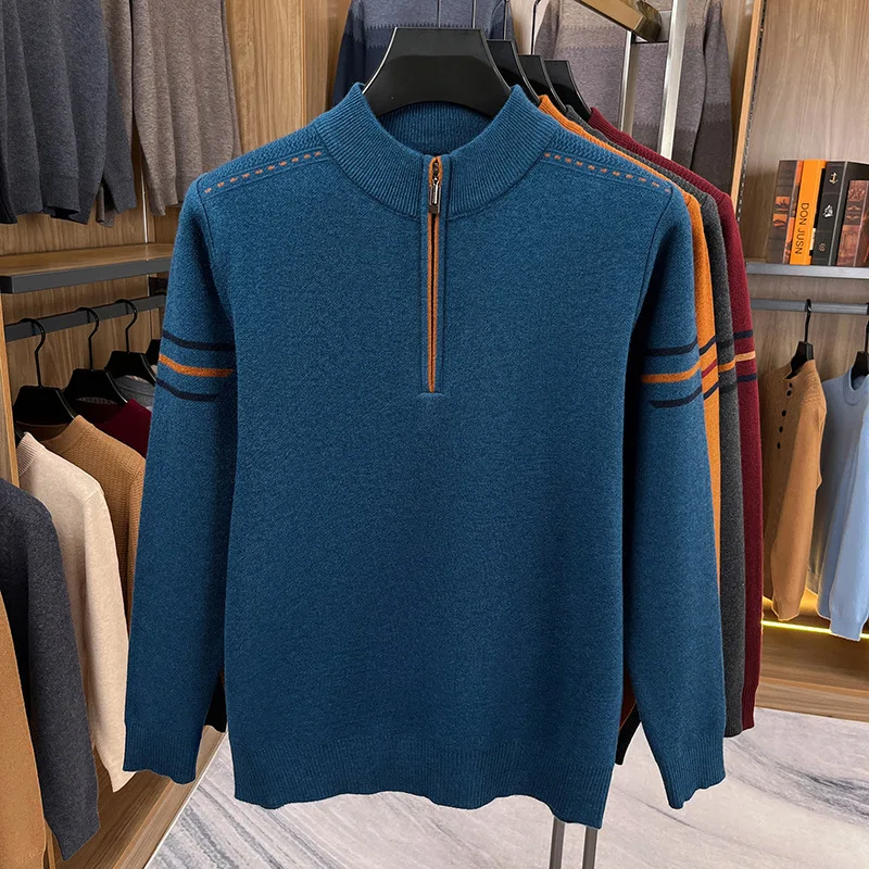 2025 inverno nuova manica lunga ispessita mezza cerniera maglione lavorato a maglia da uomo moda casual caldo maglione da uomo di mezza età