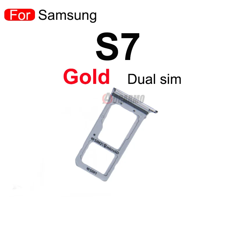 Aocarmo For Samsung Galaxy S7 G930 G930F Gold/Silver/Grey Single Dual Metal Plastic Nano Sim Card Tray Slot Holder