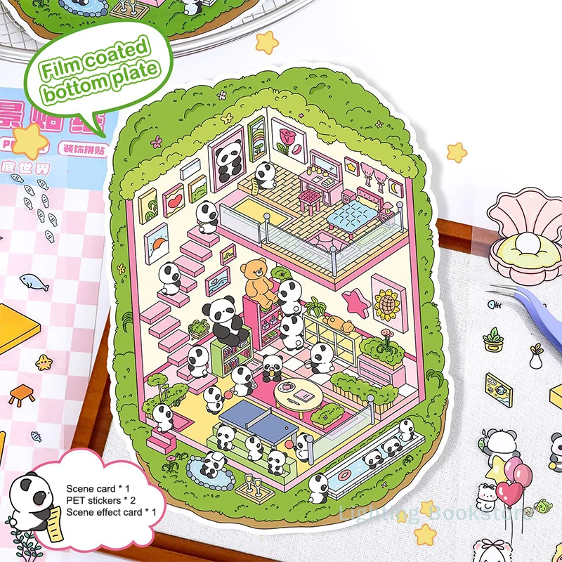 1Set Cartoon Miniatuur Scène Landschap Stickers DIY Pocket Cabine Scène Spel Stickers Hand Account Decoratieve Stickers Geschenken