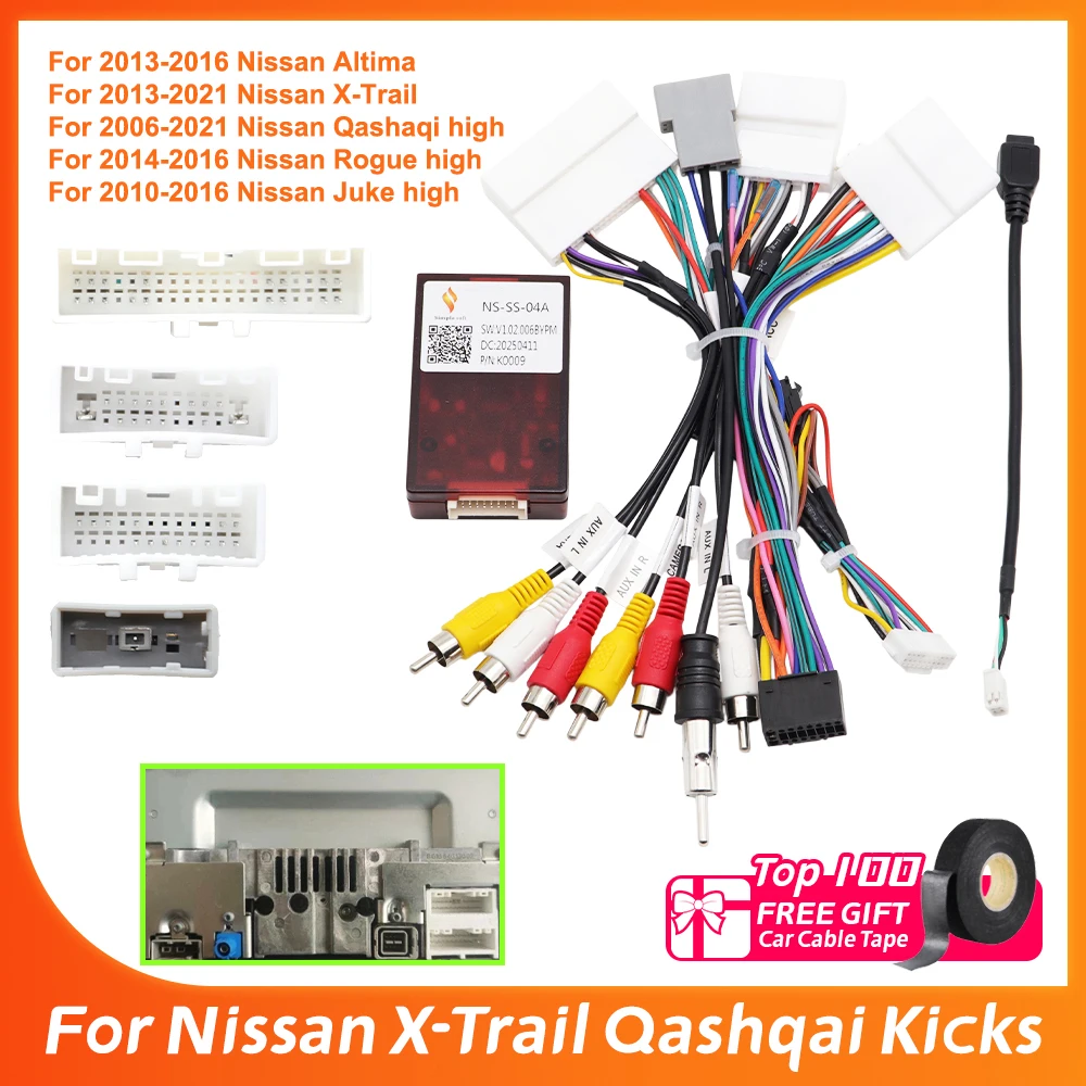Decodificador Canbus para Radio de Coche Android para Nissan Qashqai 2006-2021 X-Trail Kicks NS-SS-04A, Cable de Alimentación con Conector de 16 Pines