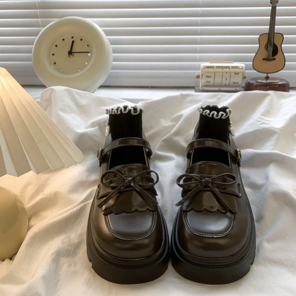 

Kids Shoes Black Leather Mary Janes Girls Shoes Bow Thick Sole Casual Party Toddler Little Girls Fashion Footwear Shoes