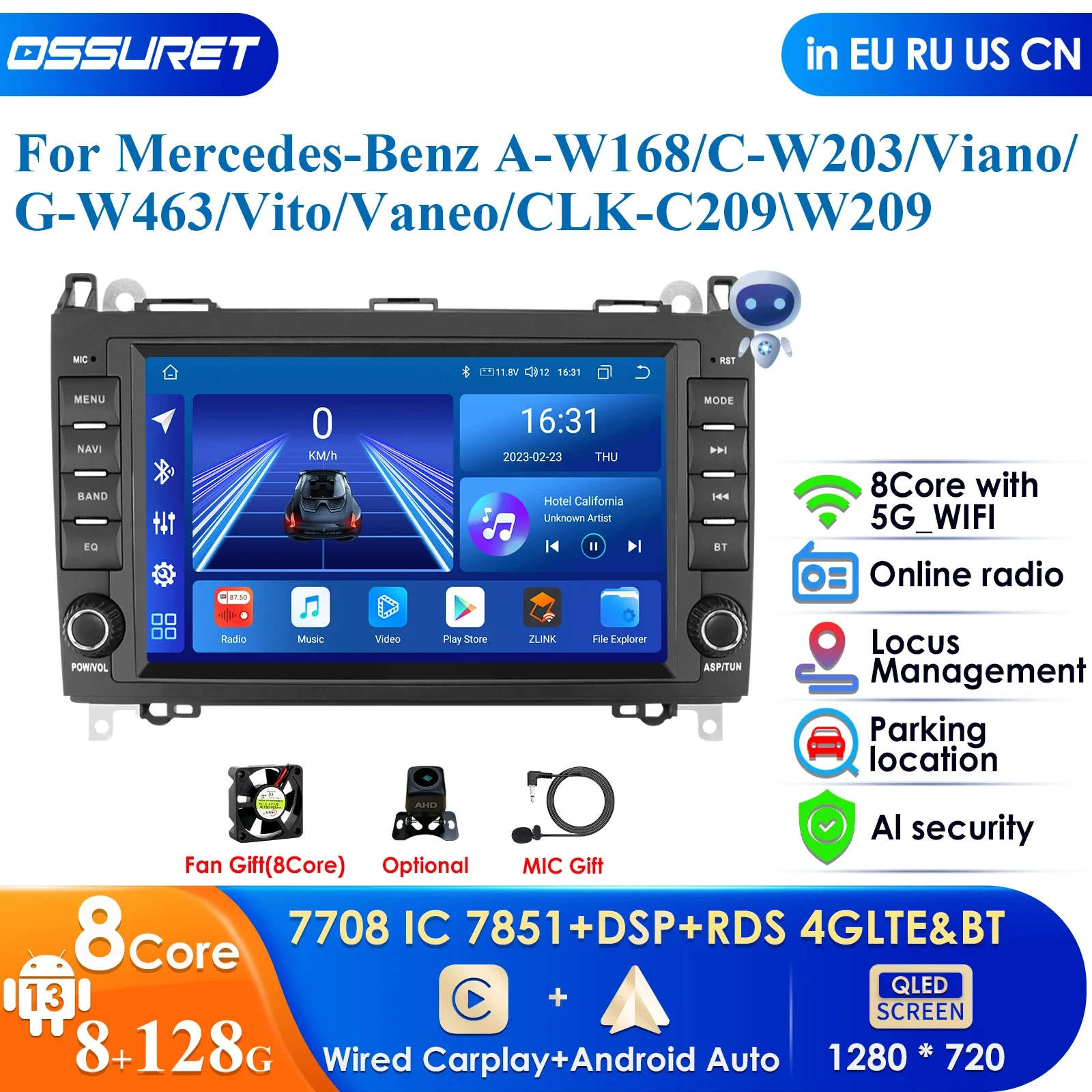 

Car Radio Android 13 for W169 W245 B200 W906 Sprinter W639 Vito Multimedia Video Player Navigation GPS Carplay Screen AutoRadio