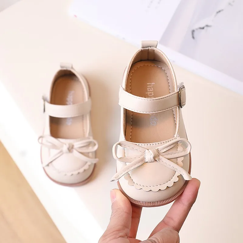 Toddler Girls Bowtie Princess Shoes Baby Girls Casual Soft Leather Mary Jane Shoes Kids Baby Hook Loop Flats 3-6Y Spring Autumn