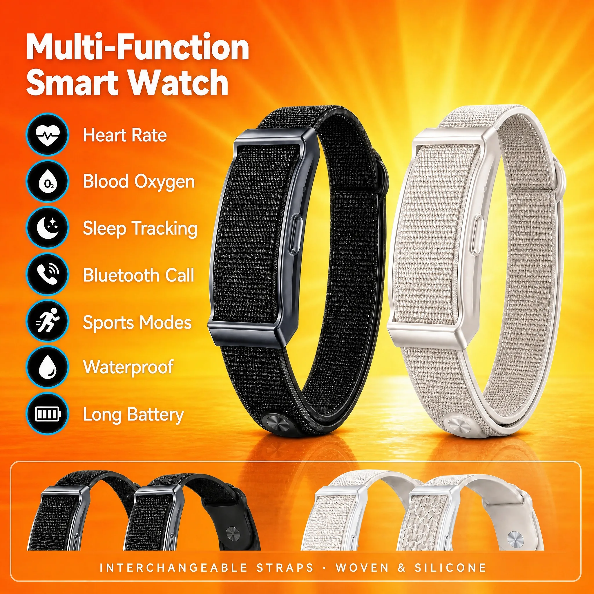 Golf Sport Band Elastic Breathable Fitness Tracker Wristbelt Woven Belt Silicone Strap IP68 Waterproof Heart Rate Sleep Monitor