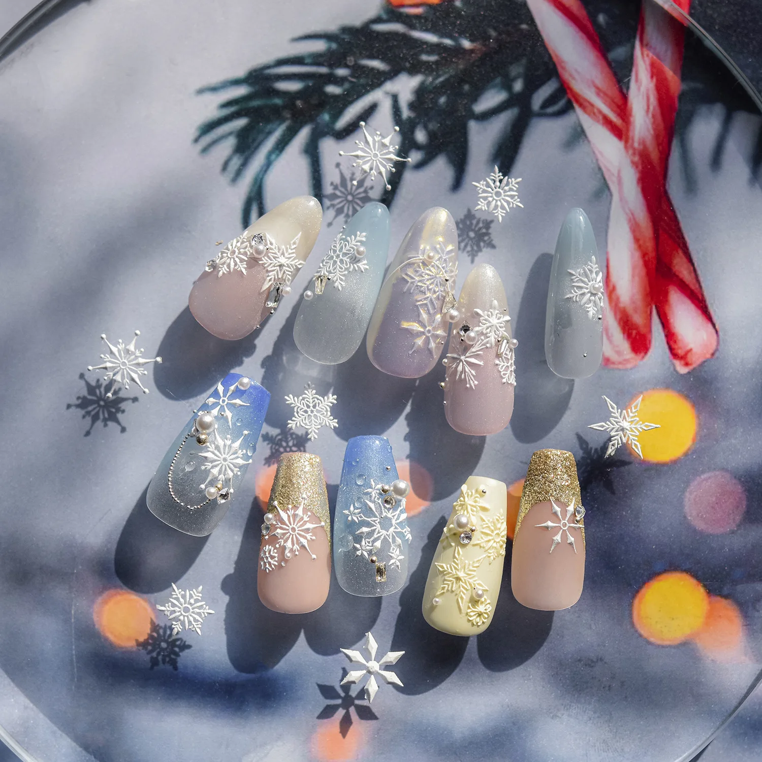 Silicone Nail Art Mold Embossed Snowflake Christmas Pattern Clear White Flexible Reusable Lightweight DIY Decor Salon Home