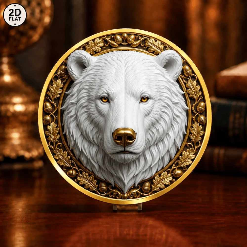 1pc Majestic Lion & Polar Bear Metal Challenge Coin Wild Animal 2D Color Print Commemorative Medal Collectible Gift for Ffriends