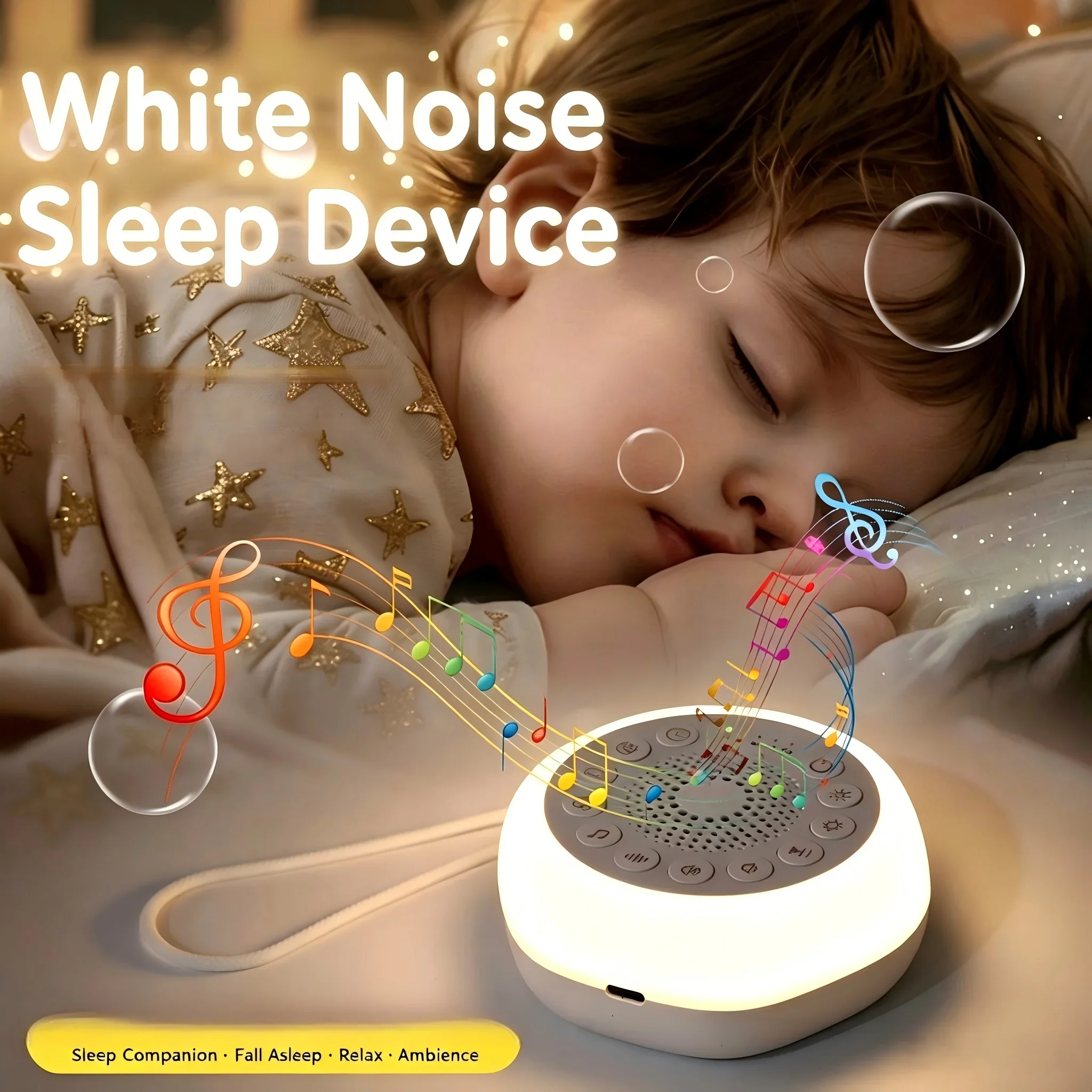 Sleep Sound White Noise Machine with 27 Sounds Night Light Timer, Portable Sleep Aid for Adults & Baby