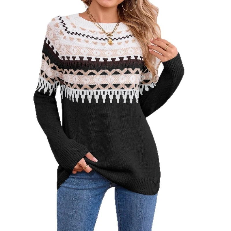 2025 nouveau pull d'automne avec motif géométrique ethnique pour les femmes
