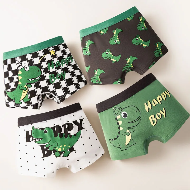 4Pcs Boys Cotton Boxers Panties Cartoon Dinosaur Printed Kids Underwear Soft Children\'s Underpants Shorts Teenager Panties 2-14Y