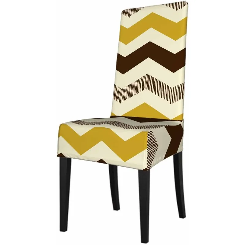 Horizontal Chevron Dining Room Chair Covers Grunge Zigzag Design Simple Stripe Removable Washable for Home Restaurant Banquet