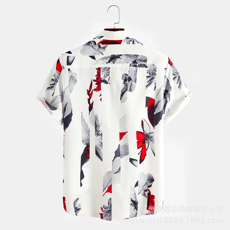 Europe and The United States Men's New Hot Fashion Shirt T-shirt Printed Lapel Shirt Hawaii Single Breasted Beach Casual Shirt