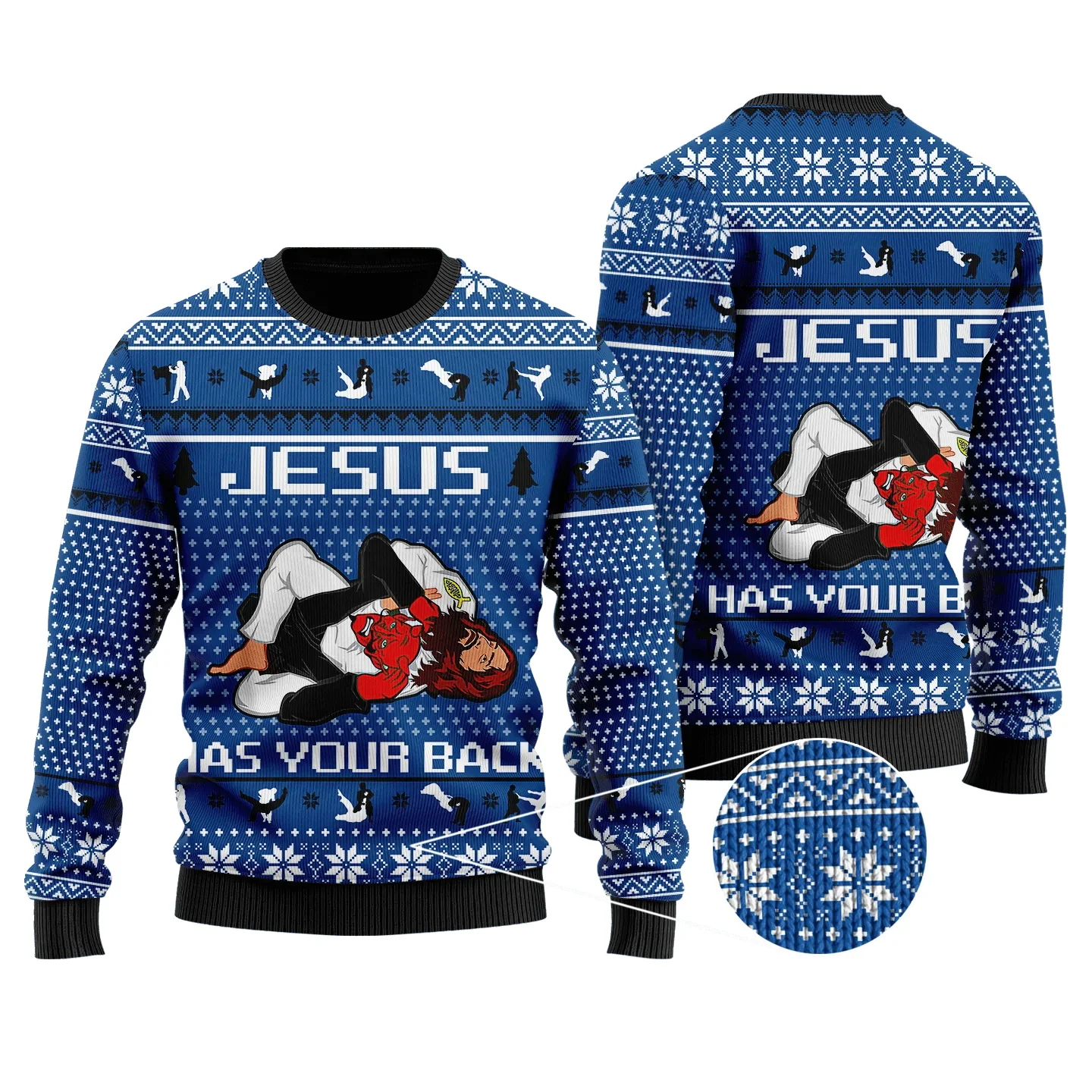 PLstar Cosmos Jesus Has Your Back Jiu Jitsu 3D Print Ugly Christmas Sweater Fashion Unisex pullover Casual Knitted Sweater MYY01