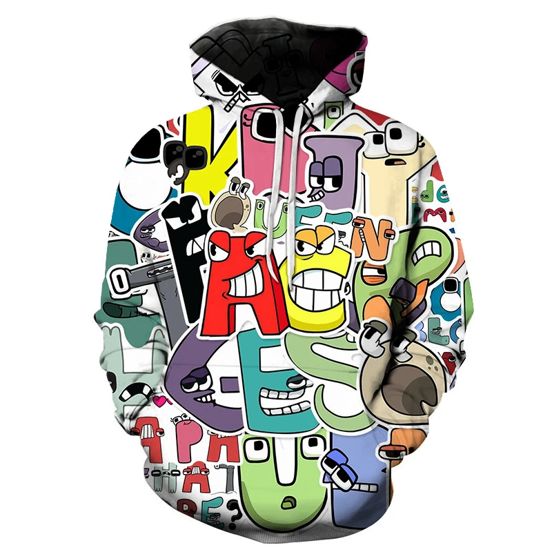 

Funny Alphabet 3D Print Hoodie Cartoon Letter Pullovers Boy Tracksuit Harajuku Sweatshirt Girl Anime Clothes Chilren Tops Hoody