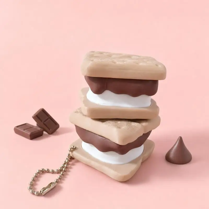 1PC Smore Chocolate Cookie Clicker Keychain 3D Printed Cute Fidget Stress Relief Charm for Phone Bag Accessory Gift