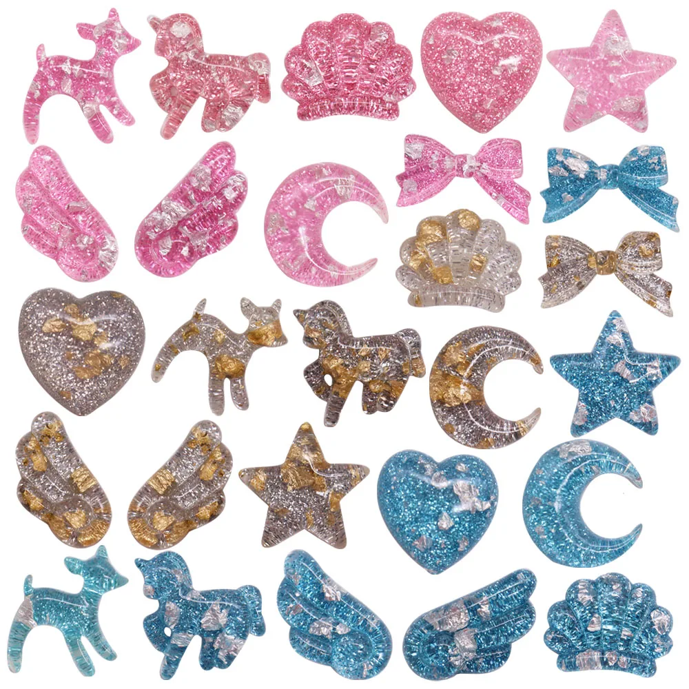 1-9Pcs Moon Star Bowknot Kids Resin Shoe Charms Multicolor Shell Deer Slipper Decorations for Wristband Kids Holiday Gift