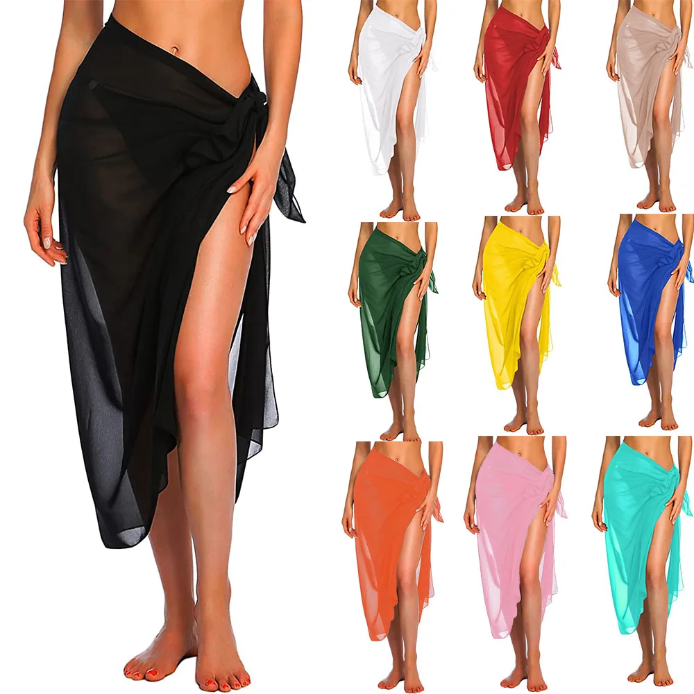 สตรียาวสั้น Sarong ชุดว่ายน้ํา Coverups ฤดูร้อนชายหาดบิกินี่ Wrap Sheer กระโปรงสั้นผ้าพันคอสําหรับชุดว่ายน้ํา Cover - ups