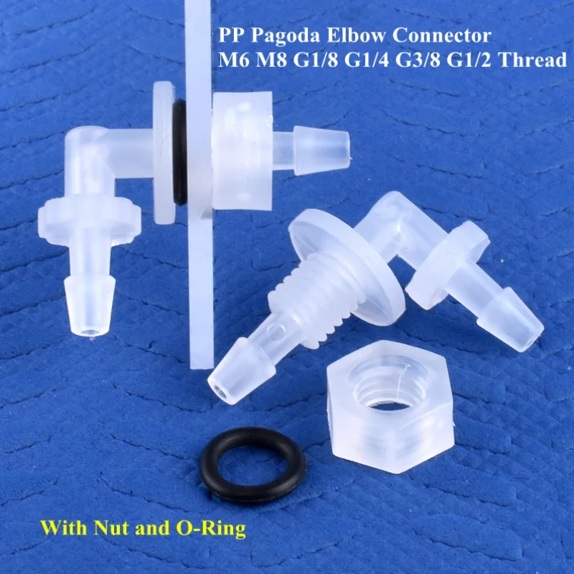 

5pcs M6~G1/2 To 2.4-11.1mm PP Pagoda Elbow Connector+Nut O-Ring Irrigation Aquarium Tank Adapter Irrigation Water Hose Joint