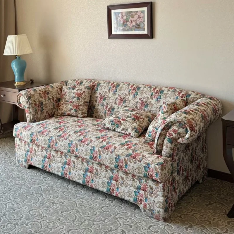 French retro style bed and breakfast fabric sofa, small apartment living room bedroom pastoral designer photo photography double