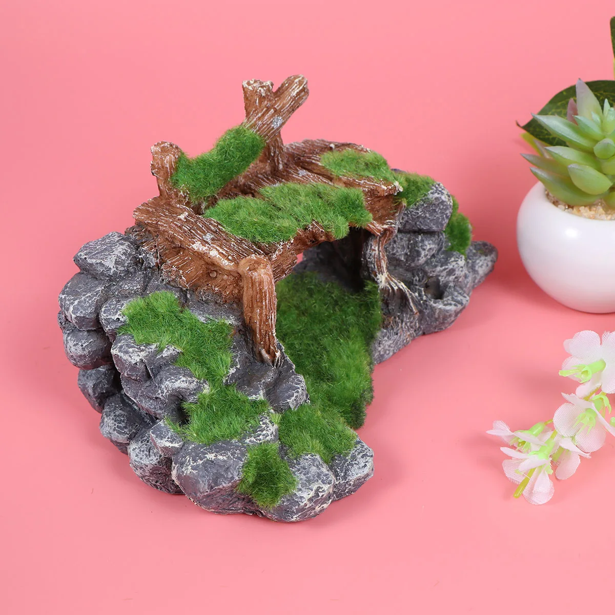 

Mountain Aquarium Ornament Fish Play Cave Resin Moss Landscape Rockery Artificial Rockery Stone Decoration for Tank
