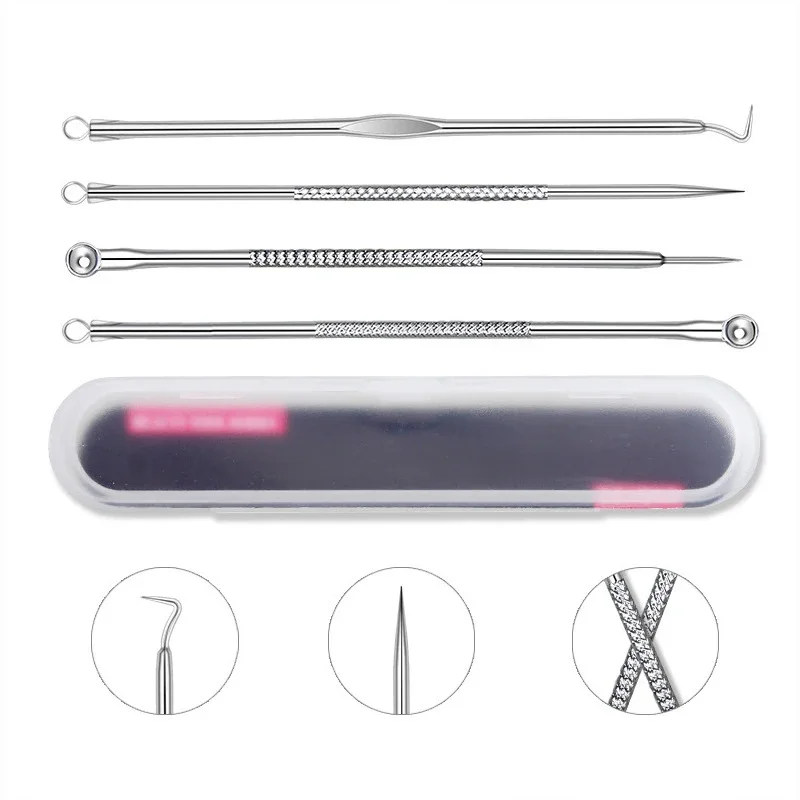 4pcs/set Stainless Steel Blackhead Comedone Acne Corrector Remover Extractor Skin Care Pore Cleaner Needles Remove Tools