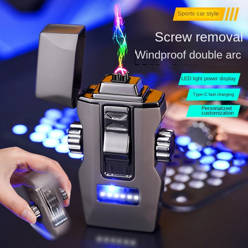 Unusual Fingertip Gyroscope USB Rechargeable Lighter Metal Electric Plasma Dual ARC Windproof Lighter Gadgets for Men Gift