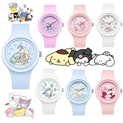 Zegarek Hello Kitty Sanrio Kuromi Cinnamoroll silikonowy pasek kwarcowy na co dzień kreskówka melodia zegarek na rękę dla dziewcząt prezenty urodzinowe dla dzieci