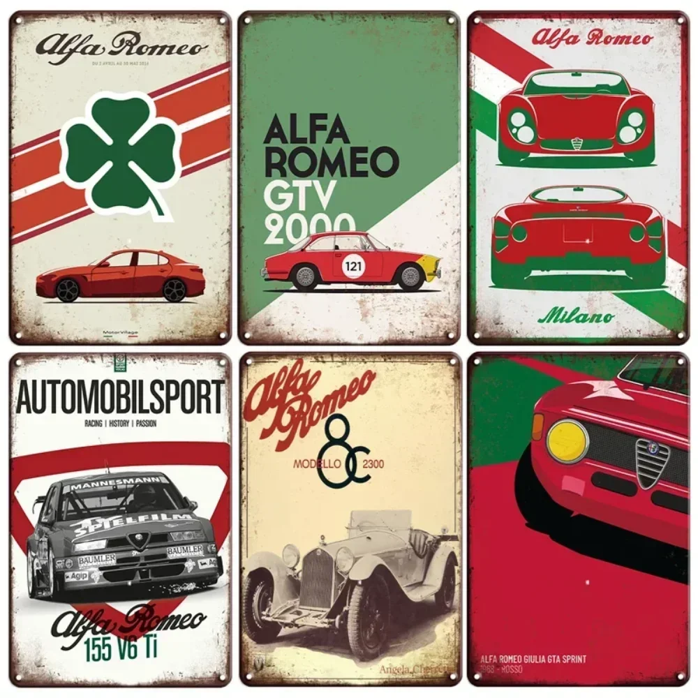 Retro Garage Classic Alfa Romeo Metal Tin Sign Plaque for Garage Wall Decor Vintage Style Automotive Sign for Business Spaces