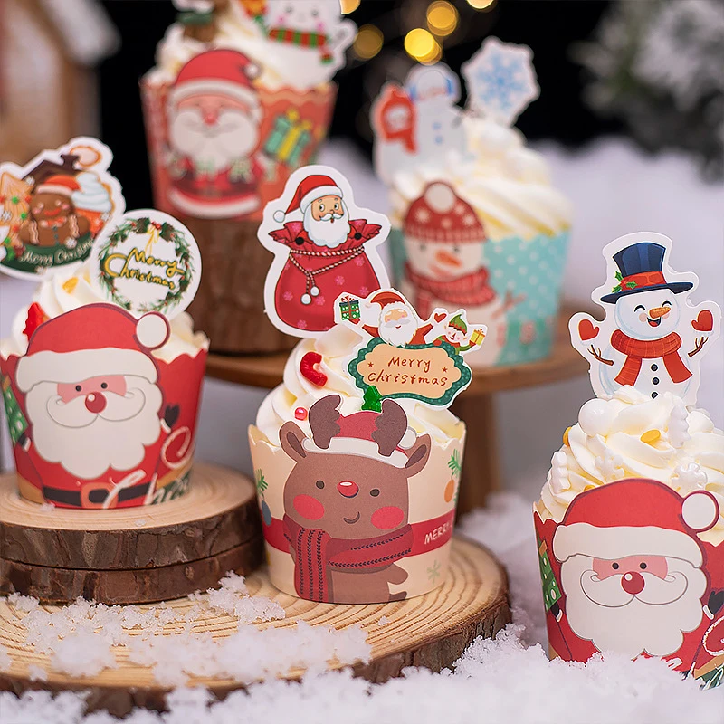 50/100PCS Christmas Baking Cups Food Grade Paper Cup Cake Baking Muffin Molds Oil-proof Cupcakes Liners Cases Xmas Cake Tools