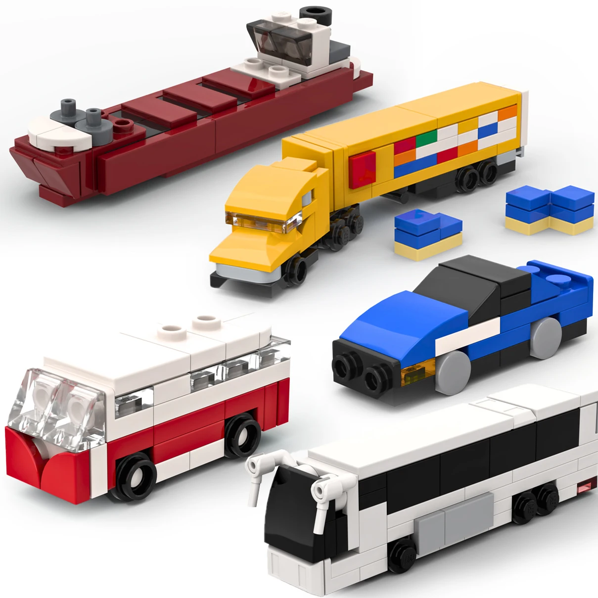 

MOC мини-контейнеровоз, модель грузовика, строительные блоки, фургон, грузовой корабль, автобус, автомобиль, кирпичи, игрушки, подарок для детей