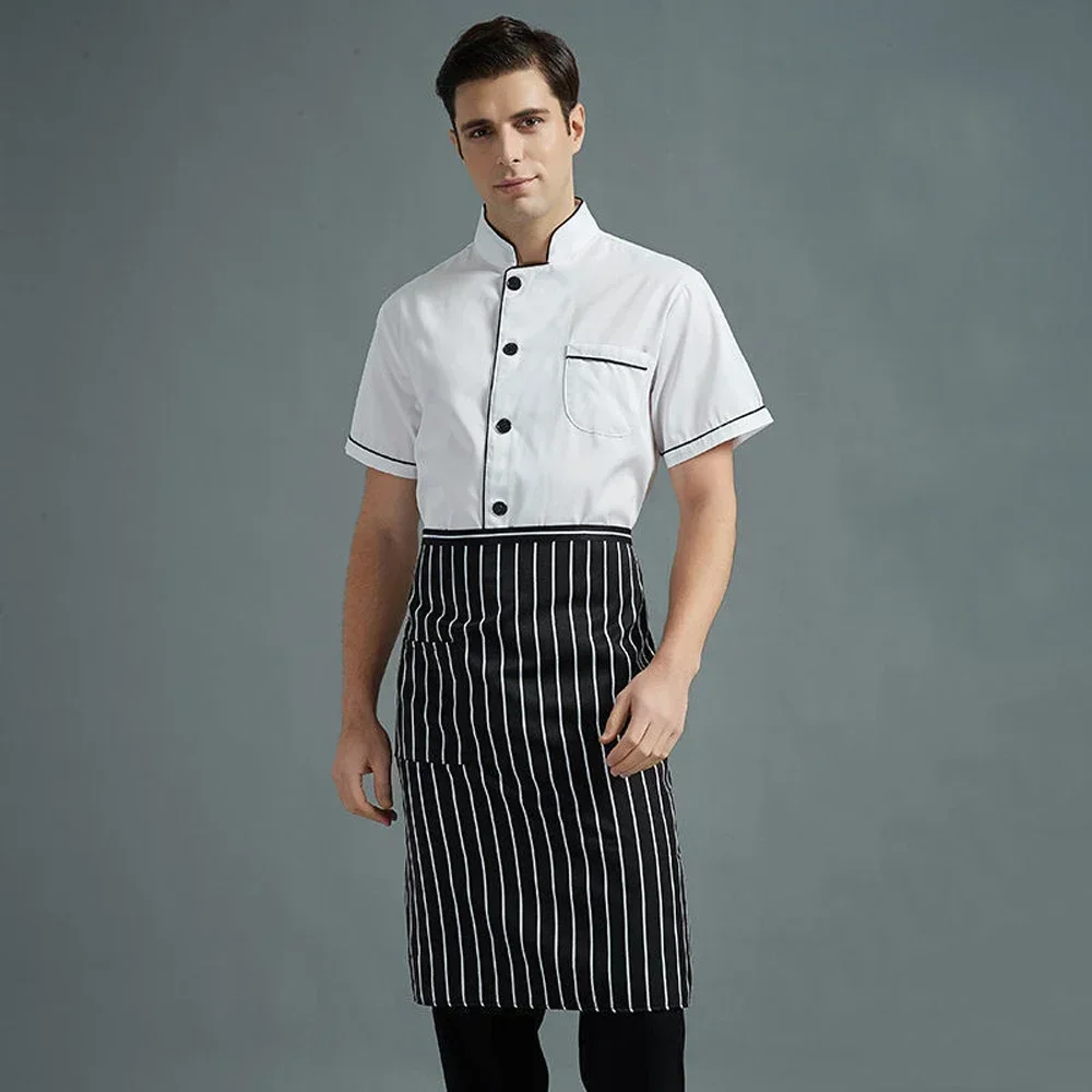 Uniforme de Chef Unisex, mono de manga corta y larga, color blanco y negro, con logotipo personalizable, para camarero de cocina y panadería