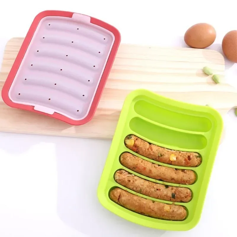 Silicone Food Grade Sausage Mould 6 Cavity Homemade Ham Hot Dog Making Tray Household Cake Baking Molds with Lid Kitchen Tools