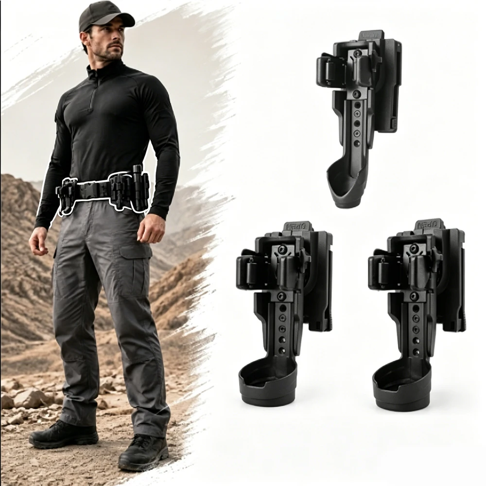 Tactical Flashlight Holster with Safety Lock Side Open Quick Draw Universal Baton Holder for Outdoor Hunting Camping Hiking