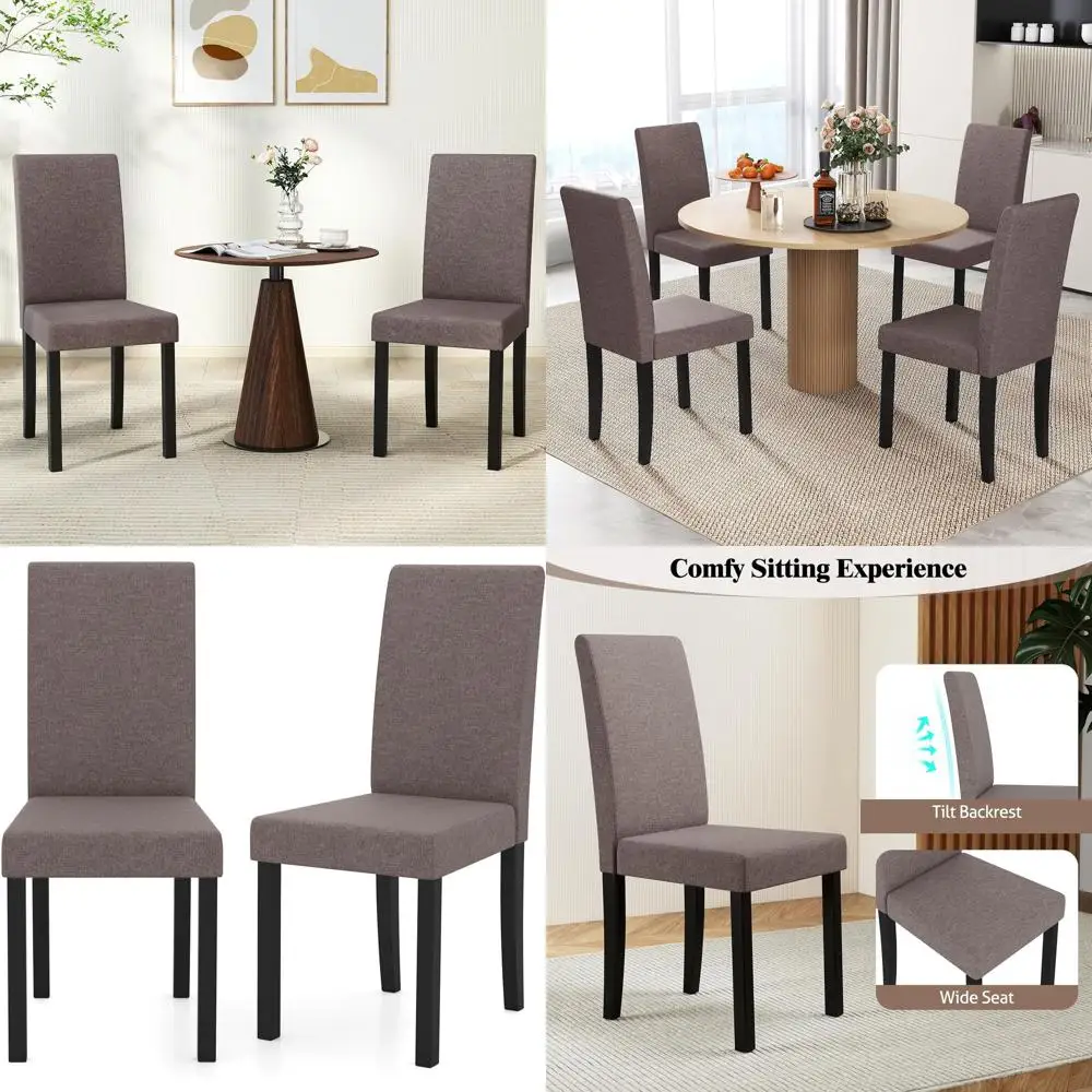 

Комплект из 2 обеденных стульев с мягкой тканевой обивкой, коричневые кухонные стулья с обивкой и спинкой, на ножках из каучукового дерева, для столовой, гостиной