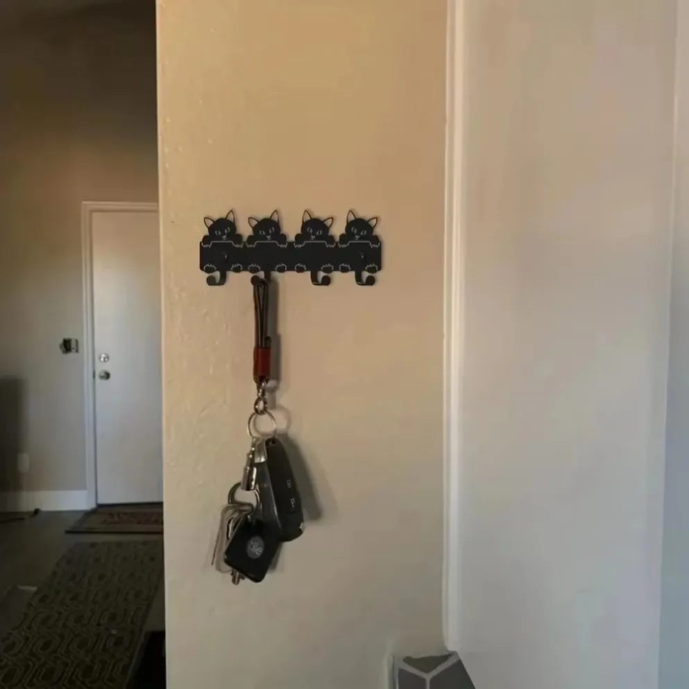 

Декоративная черная металлическая подставка для ключей с кошками — настенный держатель для ключей, идеально подходящий для стильного и функционального хранения в прихожей