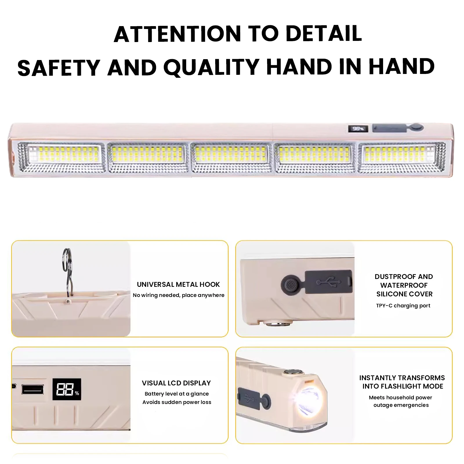 LEDライトバー 1000ルーメン ナイトマーケットライト フック付き 車修理/検査/ガレージ/緊急用現場照明