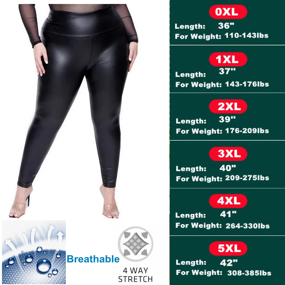 Plus Size Kunstleder-Leggings aus glänzendem Stoff, schwarze Mädchen-Spandex-Leggings aus Kunstleder, dehnbar, hohe Taille, Jegging, Vestir Elegante – Detail 9