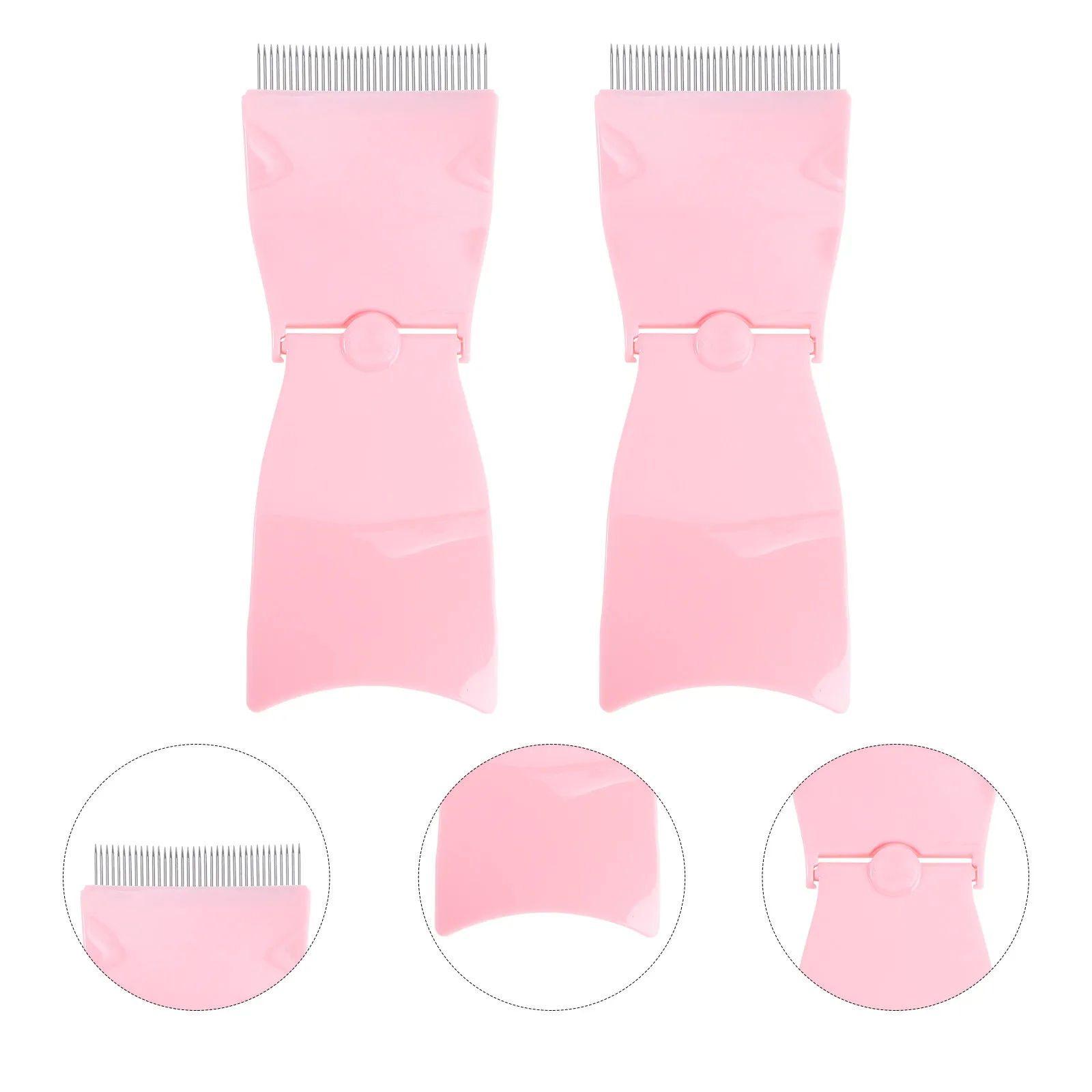 

2Pcs Steel Needle Eyebrow Comb Folding Design Portable Eyebrow Grooming Tool Easy Clean Professional Salon Use Pink