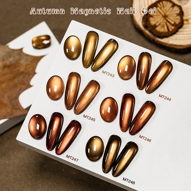 Vernis à ongles Gel magnétique marron ambre clair de lune chat, série café, automne hiver, verre de gelée, œil de chat, Gel UV à tremper, 7ml