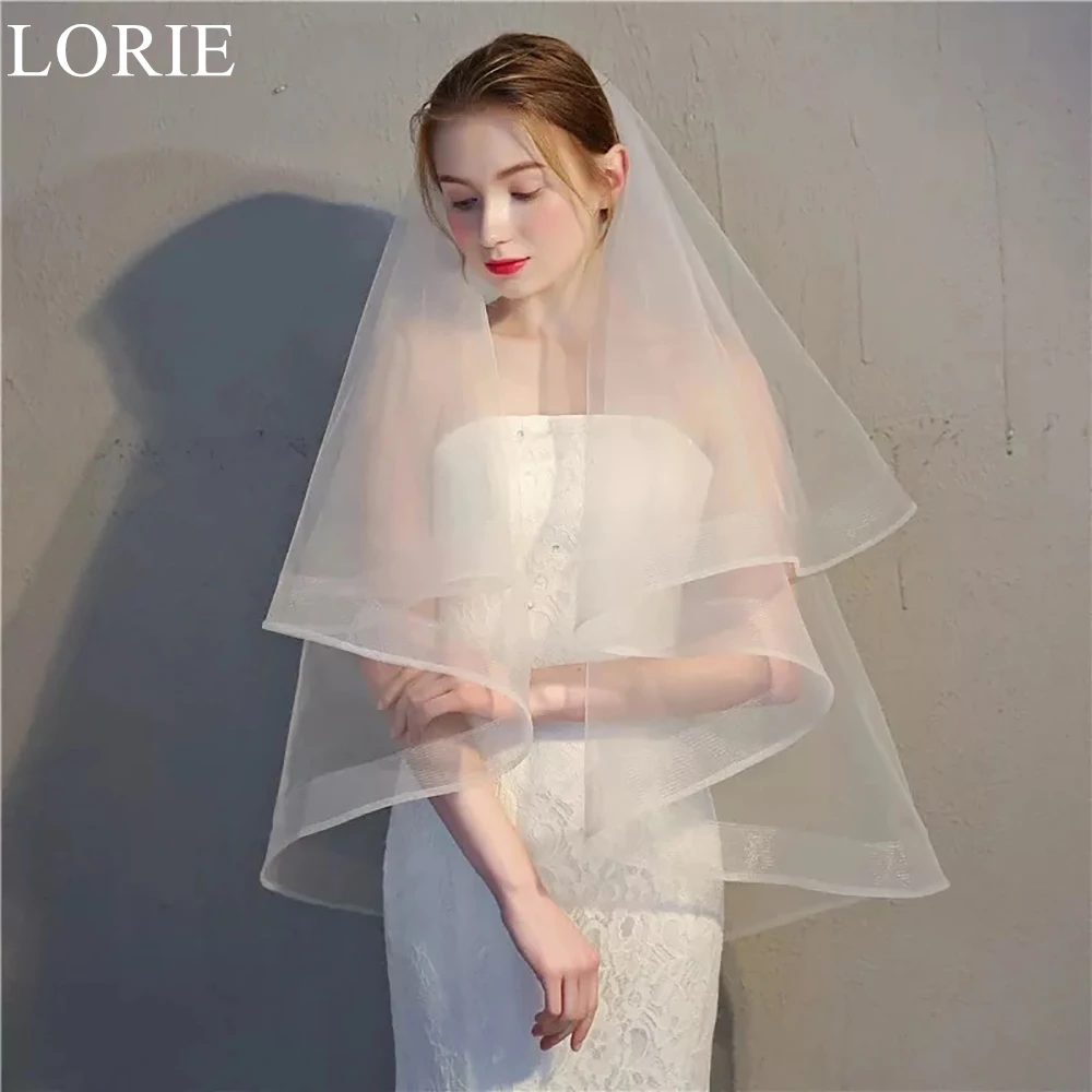 

LORIE White Ivory Elegant Bridal Veils 2 Layers Ribbon Edge 2024 Marriage Wedding Accessories Simple Tulle Wedding Veils