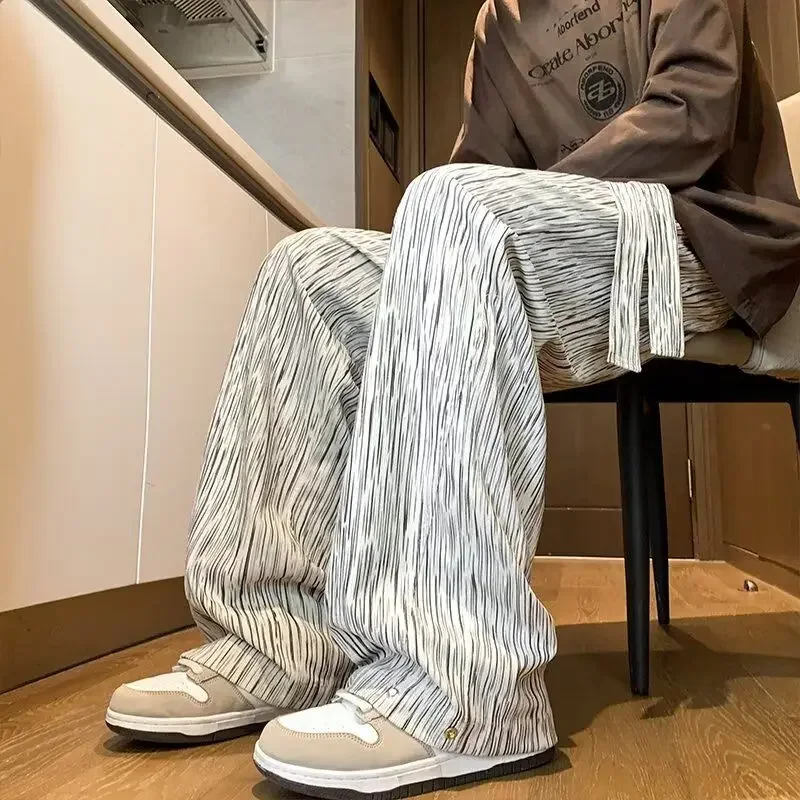GELITAYIN estilo coreano suelto de seda de hielo Casual Pantalones rectos hombre diseñador barato de talla grande poliéster precio bajo elegante Xxxl pantalón