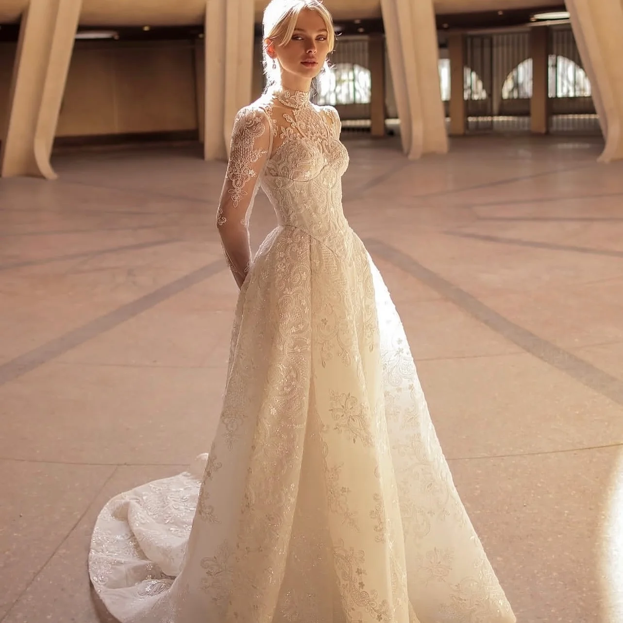 

Кружевное свадебное платье Luxo Vintage Vestido De Novia Manga Larga Corset Vestidos Alta Costura Dresses Hochzeitskleid 2025 Casamento