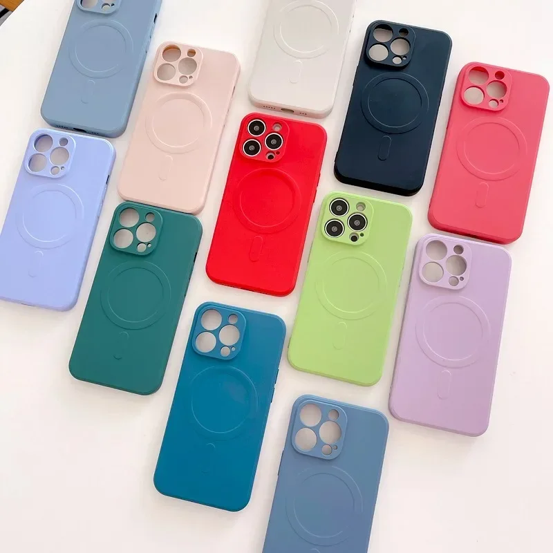 Funda de silicona líquida a prueba de golpes para iPhone 17 16 15 14 13 12 11 Pro Max Plus, con carga inalámbrica magnética Magsafe 6