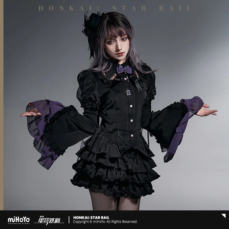 【Preventa genuina Honkai Star Rail】Camiseta Vintage Herta, diseño lavado en negro y morado, gráfico de Anime, Cosplay, regalo de uso diario