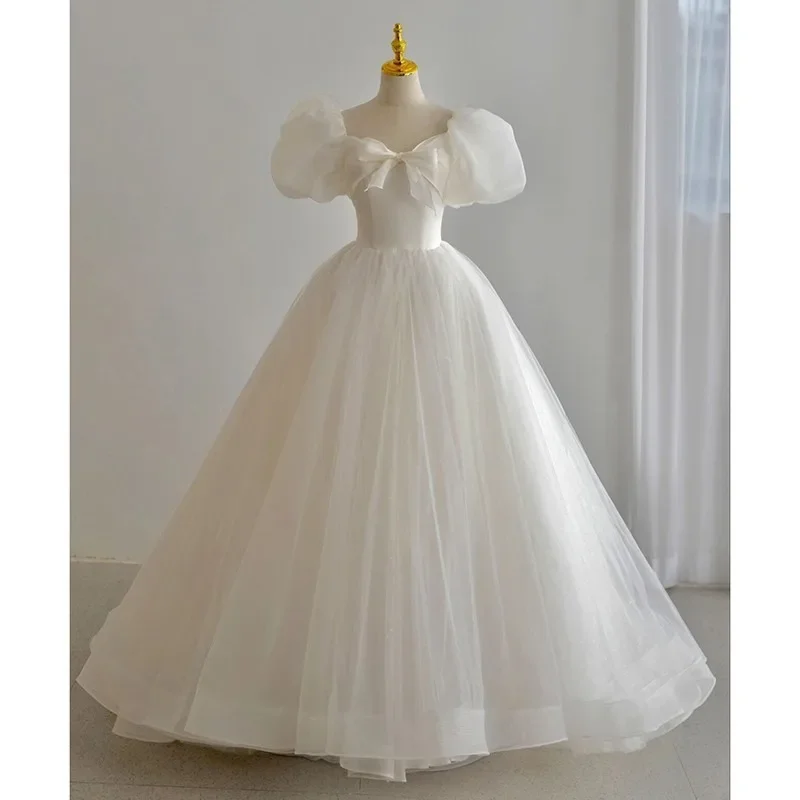 2025 New Women s White Wedding Evening Dress Fashionable Loose Style Suitable for Daily Wear Art Exam Host Graduation Ceremony