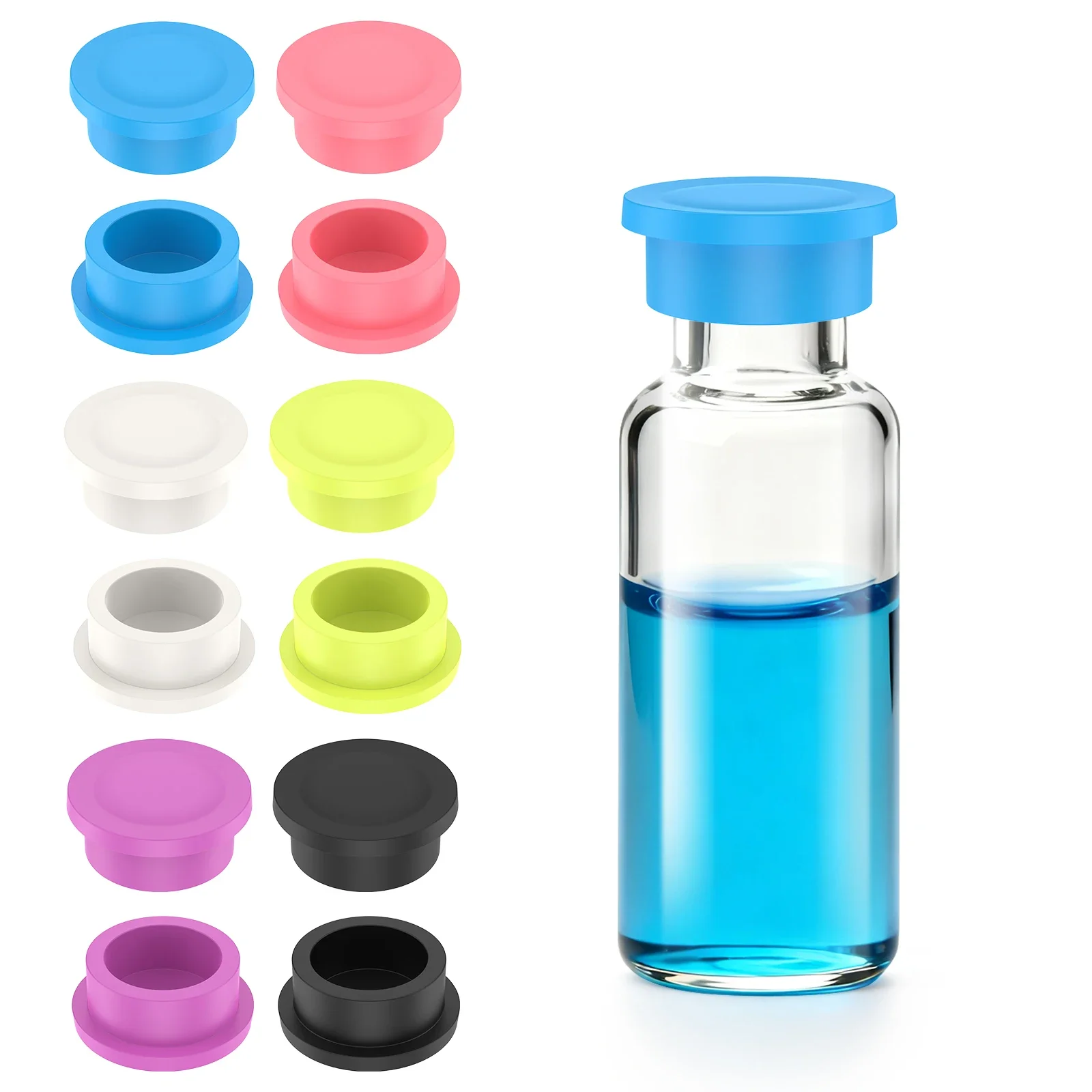 12 Pcs Glass Vial Protective Cap 3ml Vial Cap Reusable Silicone Glass Vial Protective Caps for Easy Classification and Lab Use