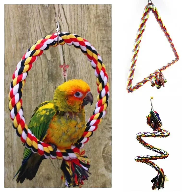 Chew Cockatiel Parrot Cage Hanging Stand Rope Budgie Bird Swing Training Pet Braided Swings Toy Accessories Supplies