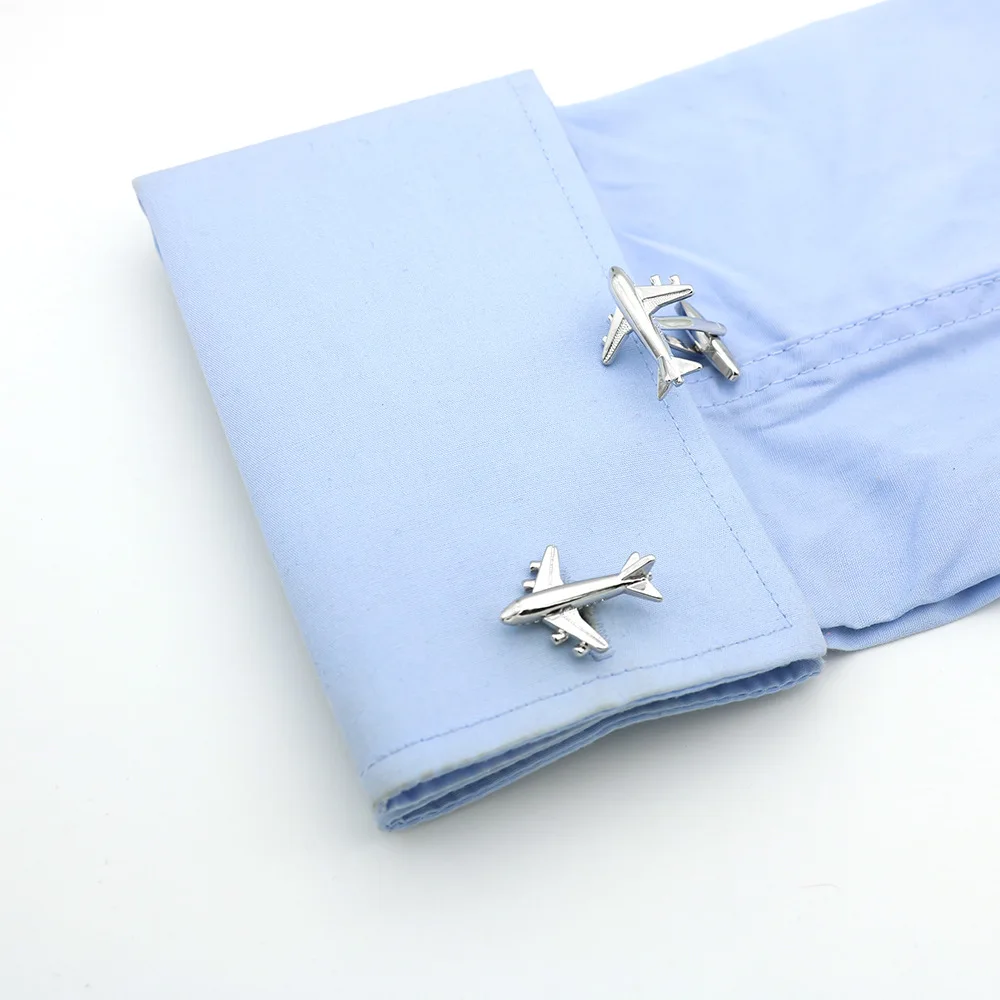2PCS Double Layer Thickened Quality Electroplated Metal   Fighter Jet Aircraft Cufflinks Durable Stylish Men's