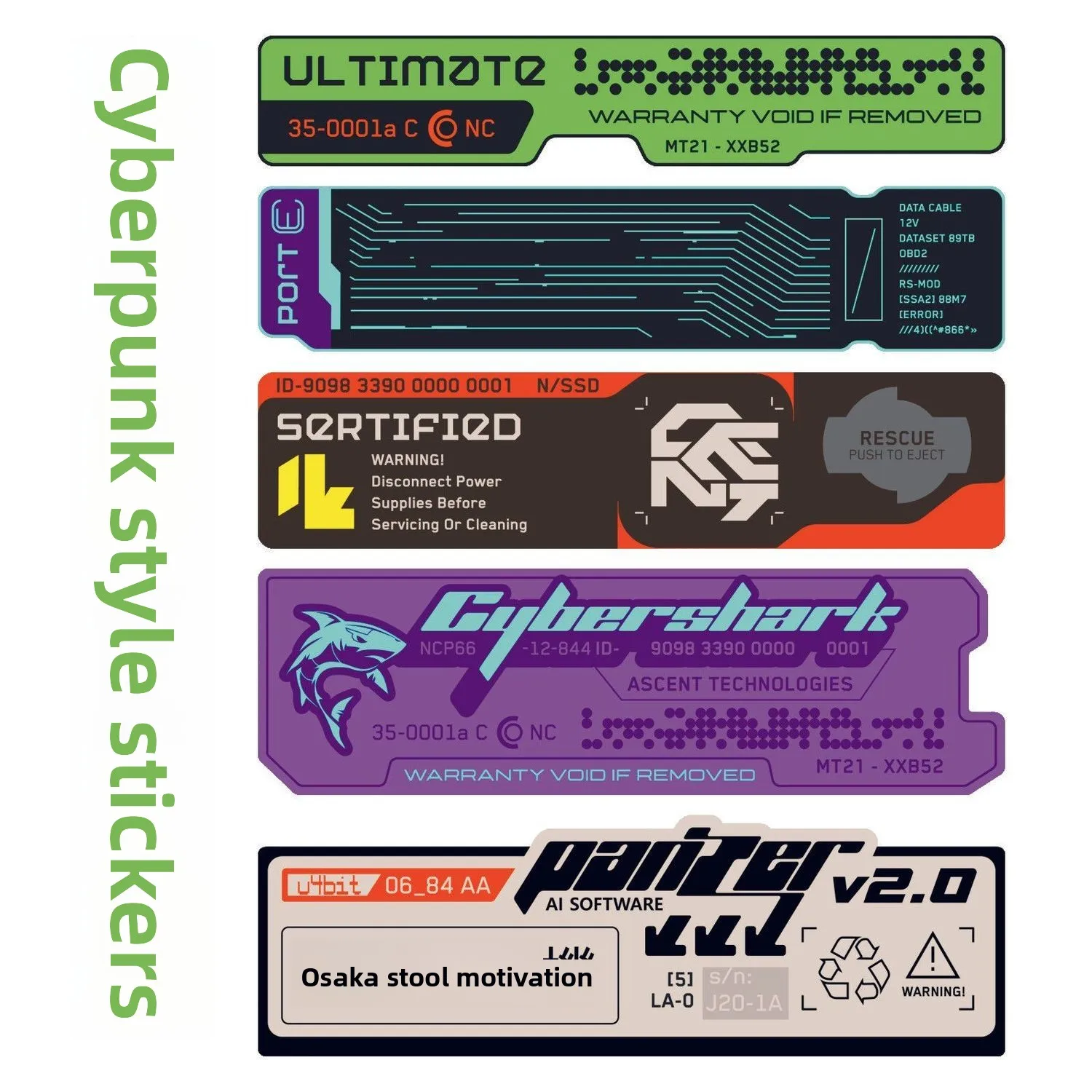 Cyberpunk Moto Stickers English QR Code Label UV Decal Off Road Car Glass Decoration Luggage Box Sticker Motorcycle Accessories