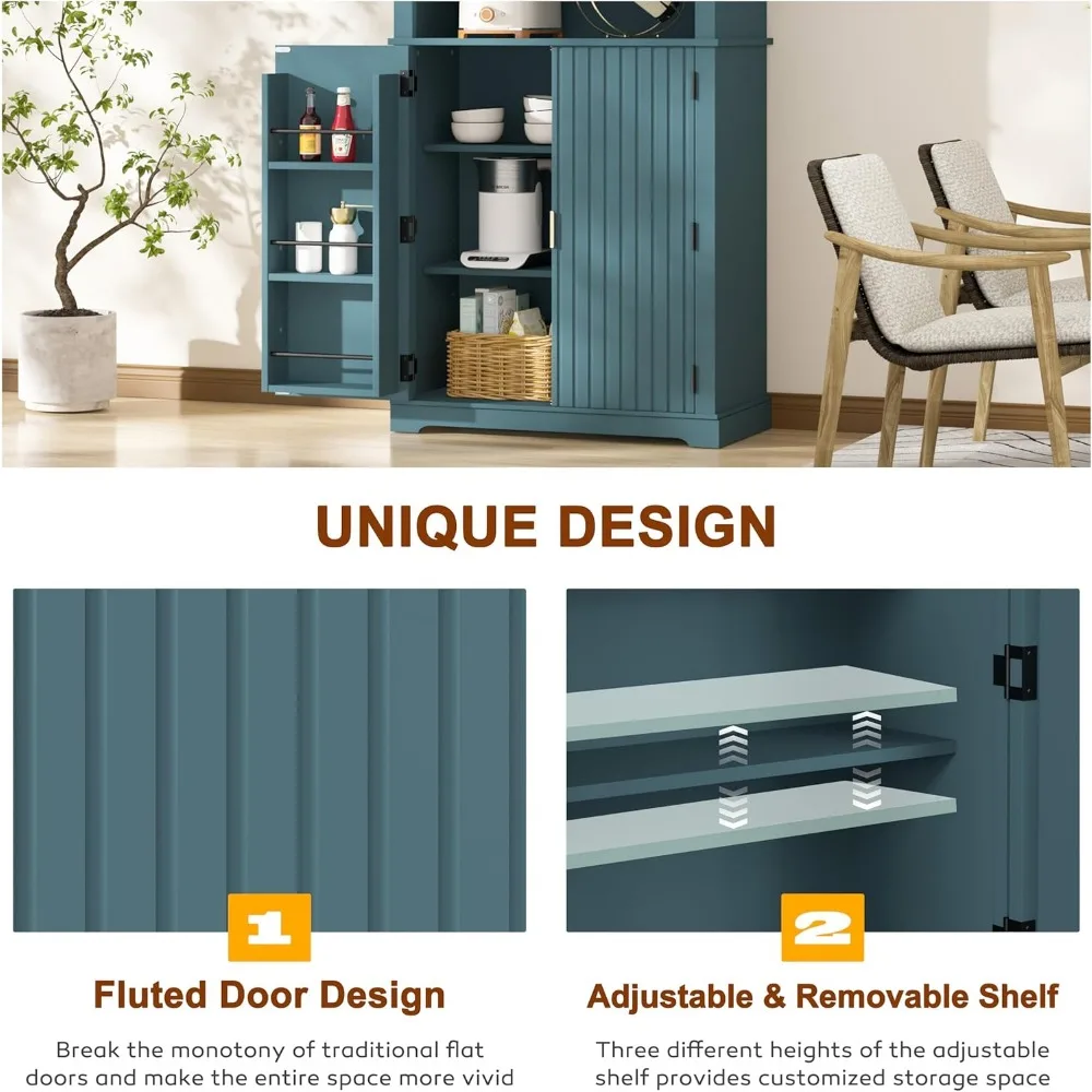 خزانة مخزن المطبخ VEIKOU مقاس 72 بوصة مع خزانة بوفيه، وحدة تخزين قائمة بذاتها تتميز بأرفف أبواب ورفوف قابل للتعديل